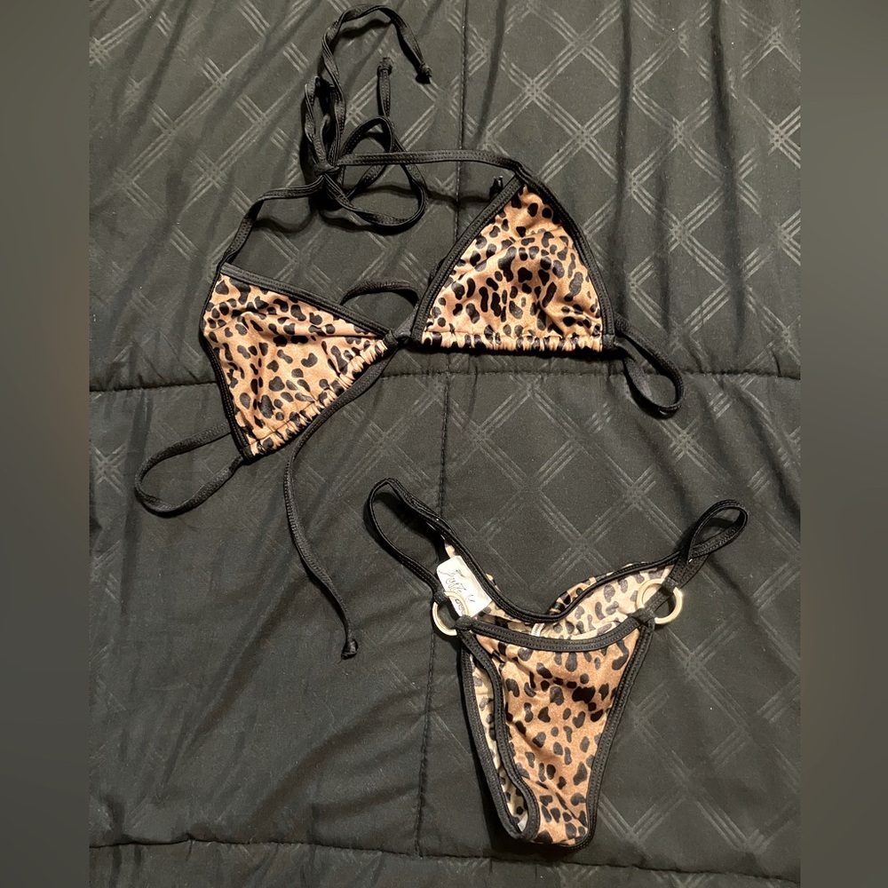 Micro Scrunch Bum Leopard Print Bikini in Size OS Bottoms and Size B Top